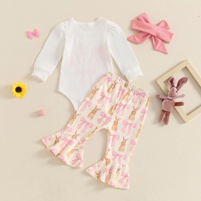 YINGISFITM Easter Baby Girl Outfit My First Easter Bunny Onesie Romper Bell Bottoms Pants Newborn Easter Clothes - Image 4