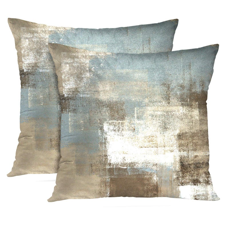 Britimes Britimes Throw Pillow Covers Modern Home Art Decor  18 x 18 Inches Set of 2 Pillow Cases Decorative  Abstract Oil Painting Pillowcases for Bedroom  Living Room  Cushion Couch Sofa  Grey Beige  - Image 1
