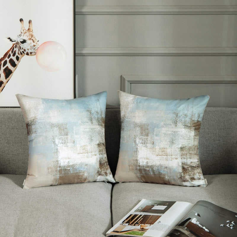 Britimes Britimes Throw Pillow Covers Modern Home Art Decor  18 x 18 Inches Set of 2 Pillow Cases Decorative  Abstract Oil Painting Pillowcases for Bedroom  Living Room  Cushion Couch Sofa  Grey Beige  - Image 4