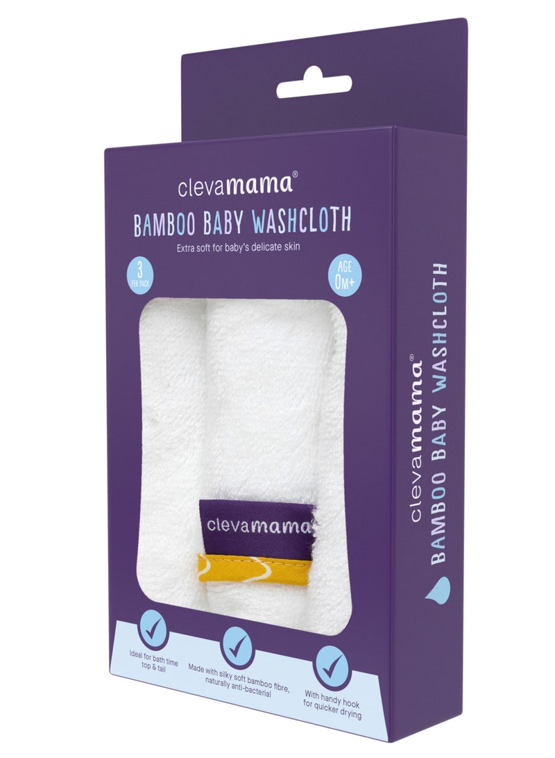 Clevamama Bamboo Baby Washcloth Set  - White & Honey - Image 4
