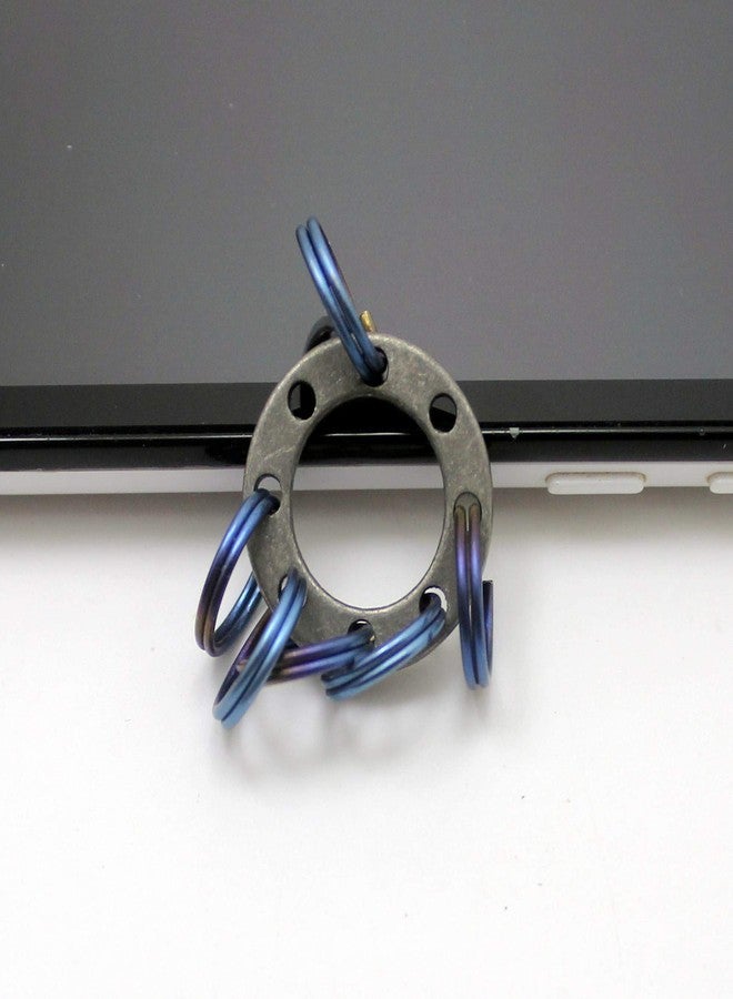 TIKING Titanium Accessories EDC UFO UNI-FLEX Organizer Keyring+6pcs 12mm Ti Micro Ring Anodized Blue - Image 1