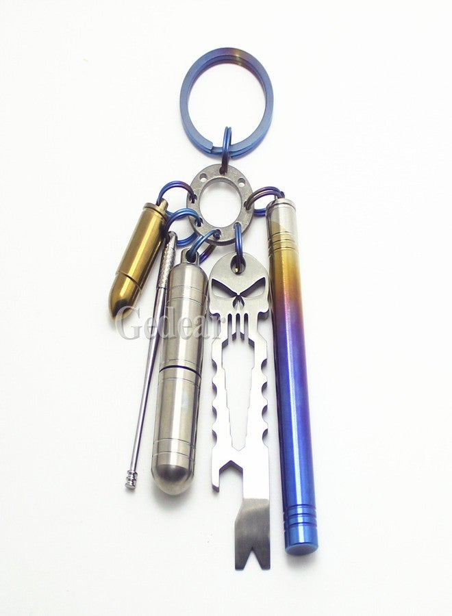 TIKING Titanium Accessories EDC UFO UNI-FLEX Organizer Keyring+6pcs 12mm Ti Micro Ring Anodized Blue - Image 4