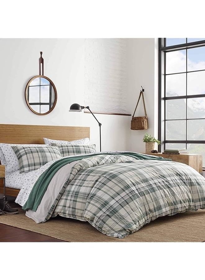 Eddie Bauer Twin Duvet Cover Set Cotton Reversible Bedding With Matching Sham Plaid Home Decor For All Seasons Timbers Evergreen Twin  - Image 1