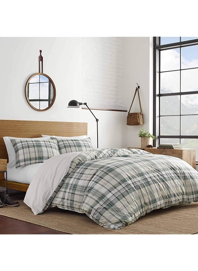 Eddie Bauer Twin Duvet Cover Set Cotton Reversible Bedding With Matching Sham Plaid Home Decor For All Seasons Timbers Evergreen Twin  - Image 2