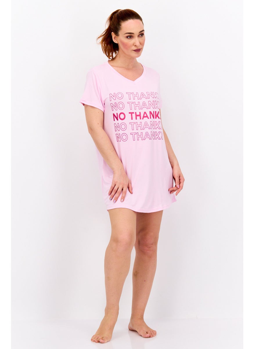 French Affair Women Graphic Print Sleepwear Dress, Pink  - Image 4