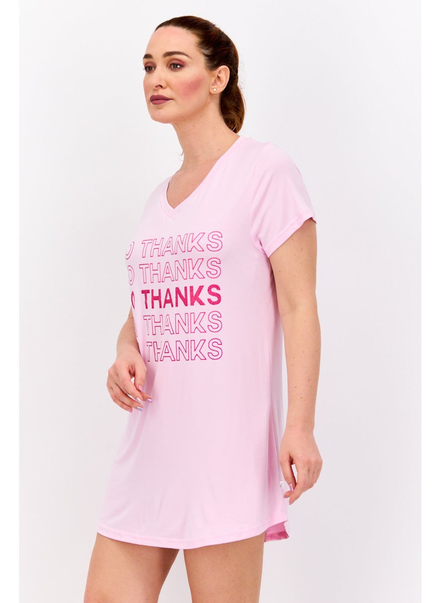 French Affair Women Graphic Print Sleepwear Dress, Pink  - Image 2