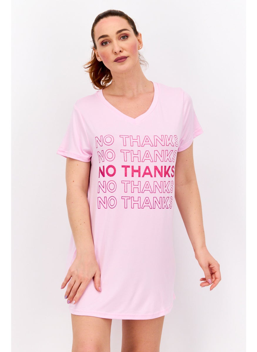 French Affair Women Graphic Print Sleepwear Dress, Pink  - Image 1