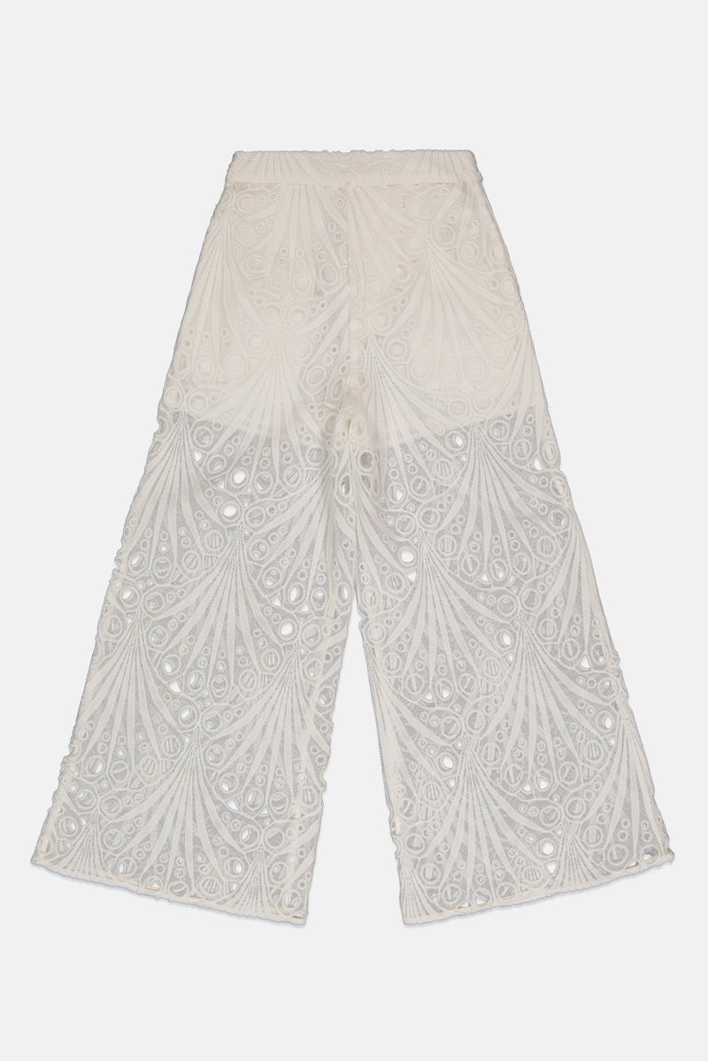 PINKO Women Regular Fit Eyelet Wide Leg Pants, White - Image 3