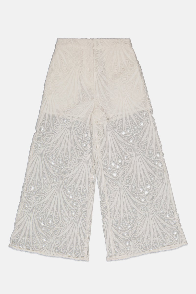 PINKO Women Regular Fit Eyelet Wide Leg Pants, White - Image 3