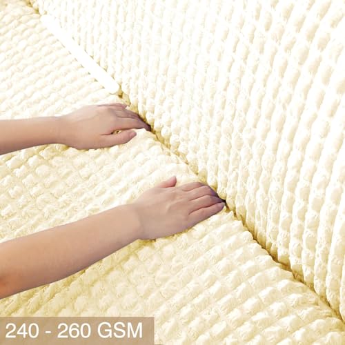 B BESTILO Turkish Bubble Sofa Cover 3 Seater and 2 Seater Fully Covered 5 Seater Sofa Cover Non-Slip Sticky Elastic Stretchable Sofa Set Imported Slipcover Protector (3+1+1 Seater) (Cream) - Image 3