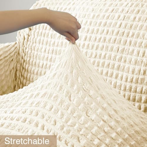 B BESTILO Turkish Bubble Sofa Cover 3 Seater and 2 Seater Fully Covered 5 Seater Sofa Cover Non-Slip Sticky Elastic Stretchable Sofa Set Imported Slipcover Protector (3+1+1 Seater) (Cream) - Image 5