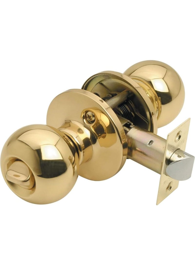 Union Bala Polished Brass Gold Entrance Knob Set 70mm Backset For 35-50mm Door Thickness Cylindrical Lock Keyed Entry with Thumb Turn 65mm Round Rose 52mm Knob Interior Door Handle - Image 1