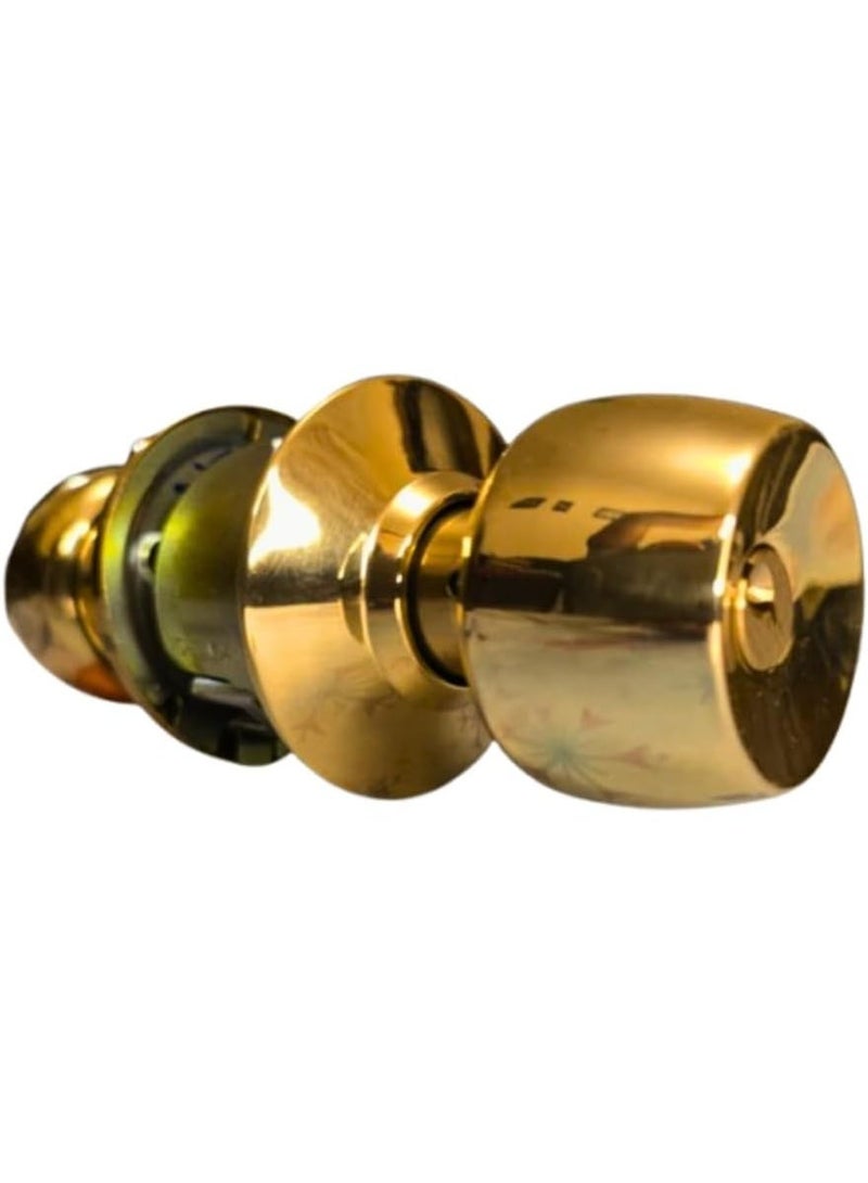 Union Polished Brass Gold Entrance Knob Set 70mm Backset For 35-50mm Door Thickness Cylindrical Lock Keyed Entry with Thumb Turn 65mm Round Rose 52mm Knob Interior Door Handle - Image 4