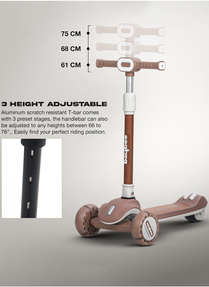 BAYBEE Baybee Cruze Skate Scooter for Kids 3 Wheel Kids Scooter with 3 Height Adjustable Baby Scooter with LED PU Wheels, Light & Music Kick Scooter for Baby Scooter for Kids 3 to 8 Years Boy Girl Brown  - Image 3