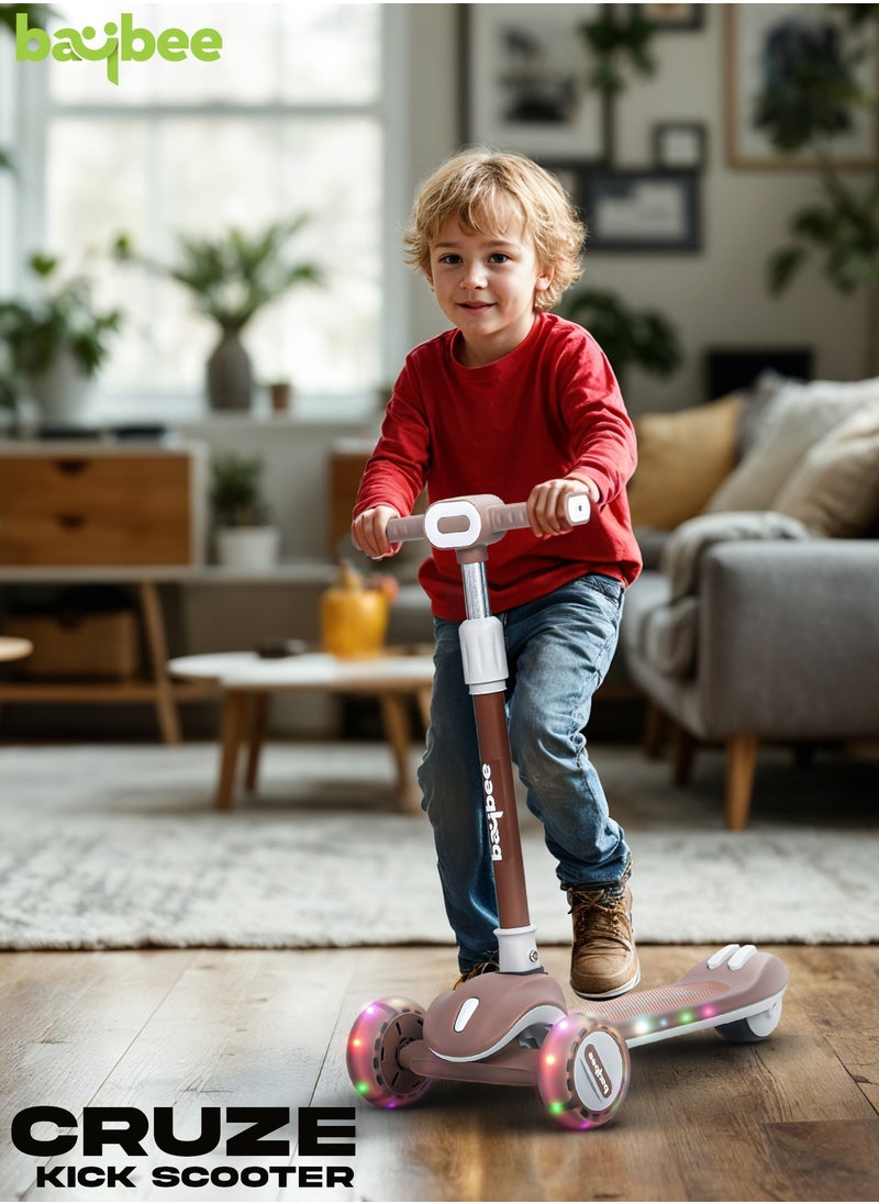 BAYBEE Baybee Cruze Skate Scooter for Kids 3 Wheel Kids Scooter with 3 Height Adjustable Baby Scooter with LED PU Wheels, Light & Music Kick Scooter for Baby Scooter for Kids 3 to 8 Years Boy Girl Brown  - Image 2