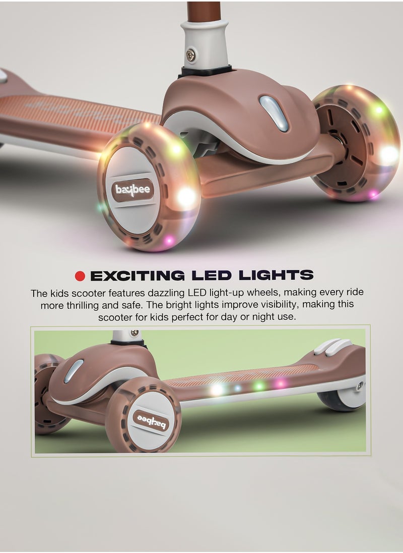 BAYBEE Baybee Cruze Skate Scooter for Kids 3 Wheel Kids Scooter with 3 Height Adjustable Baby Scooter with LED PU Wheels, Light & Music Kick Scooter for Baby Scooter for Kids 3 to 8 Years Boy Girl Brown  - Image 4