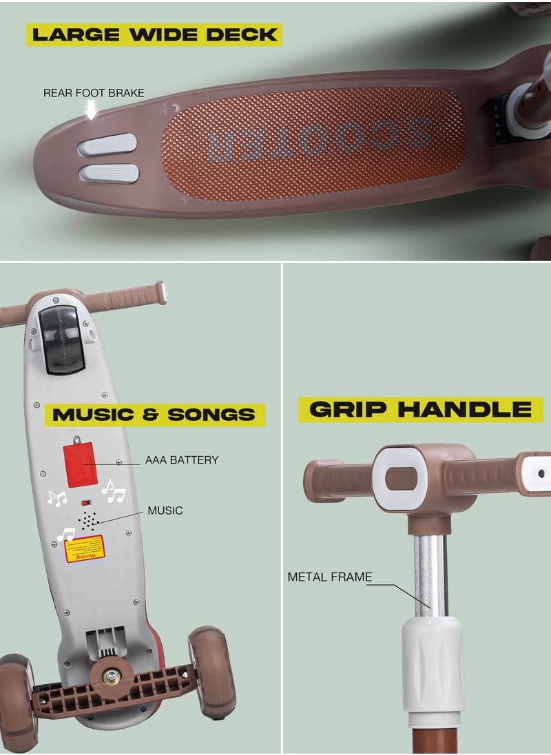 BAYBEE Baybee Cruze Skate Scooter for Kids 3 Wheel Kids Scooter with 3 Height Adjustable Baby Scooter with LED PU Wheels, Light & Music Kick Scooter for Baby Scooter for Kids 3 to 8 Years Boy Girl Brown  - Image 5