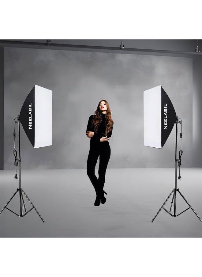نيلابيل ضوء استوديو التصوير الفوتوغرافي، مجموعة إضاءة التصوير الفوتوغرافي Softbox معدات فيديو الصور، 20 بوصة × 28 بوصة/ 50 × 70 سم، معدات إضاءة مستمرة، قابس المملكة المتحدة 220 فولت  - Image 3