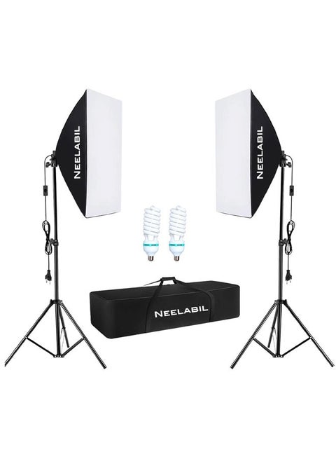 ضوء استوديو التصوير الفوتوغرافي، مجموعة إضاءة التصوير الفوتوغرافي Softbox معدات فيديو الصور، 20 بوصة × 28 بوصة/ 50 × 70 سم، معدات إضاءة مستمرة، قابس المملكة المتحدة 220 فولت