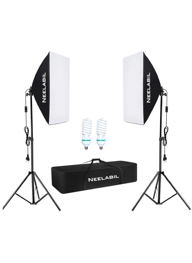 نيلابيل ضوء استوديو التصوير الفوتوغرافي، مجموعة إضاءة التصوير الفوتوغرافي Softbox معدات فيديو الصور، 20 بوصة × 28 بوصة/ 50 × 70 سم، معدات إضاءة مستمرة، قابس المملكة المتحدة 220 فولت  - Image 1