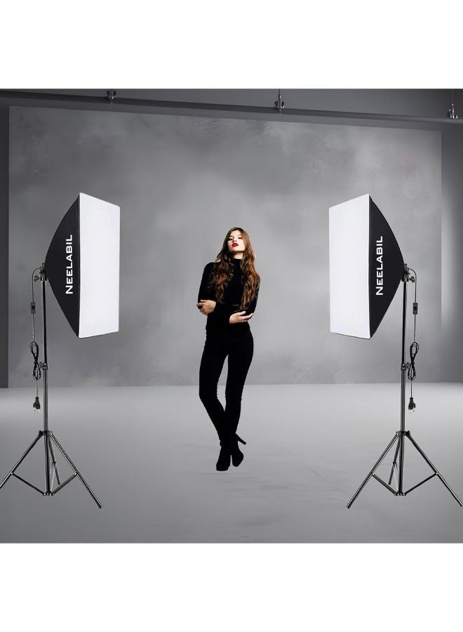 نيلابيل طقم إضاءة سوفت بوكس ​​للتصوير الفوتوغرافي/الفيديو، إضاءة استوديو مستمرة مقاس 20 بوصة × 28 بوصة/50 × 70 سم، دقة ألوان عالية 95 CRI، خالية من الوميض، قابس المملكة المتحدة (220 فولت) - Image 4