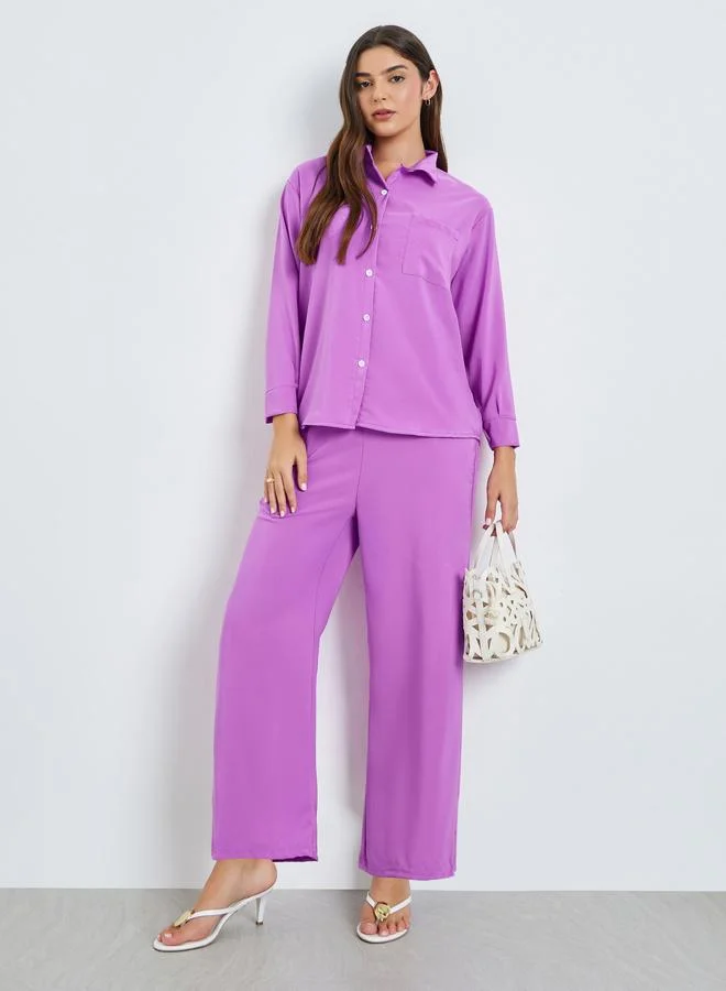 Amirah Purple Solid Shirt and Trousers Set