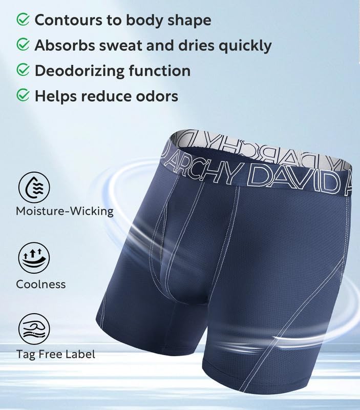 DAVID ARCHY Mens Underwear Mesh Quick Dry Boxer Briefs Active Performance Sports Ultra Soft Breathable Support Pouch Underwear with Fly in 3 Pack (L, Black/Dark Gray/Navy Blue - Mesh with Fly) - Image 3