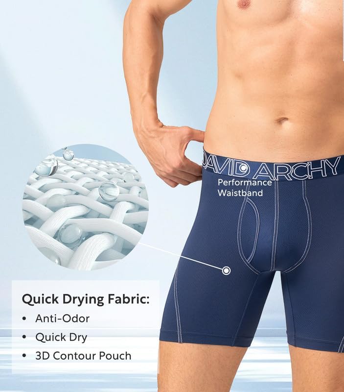 DAVID ARCHY Mens Underwear Mesh Quick Dry Boxer Briefs Active Performance Sports Ultra Soft Breathable Support Pouch Underwear with Fly in 3 Pack (L, Black/Dark Gray/Navy Blue - Mesh with Fly) - Image 5