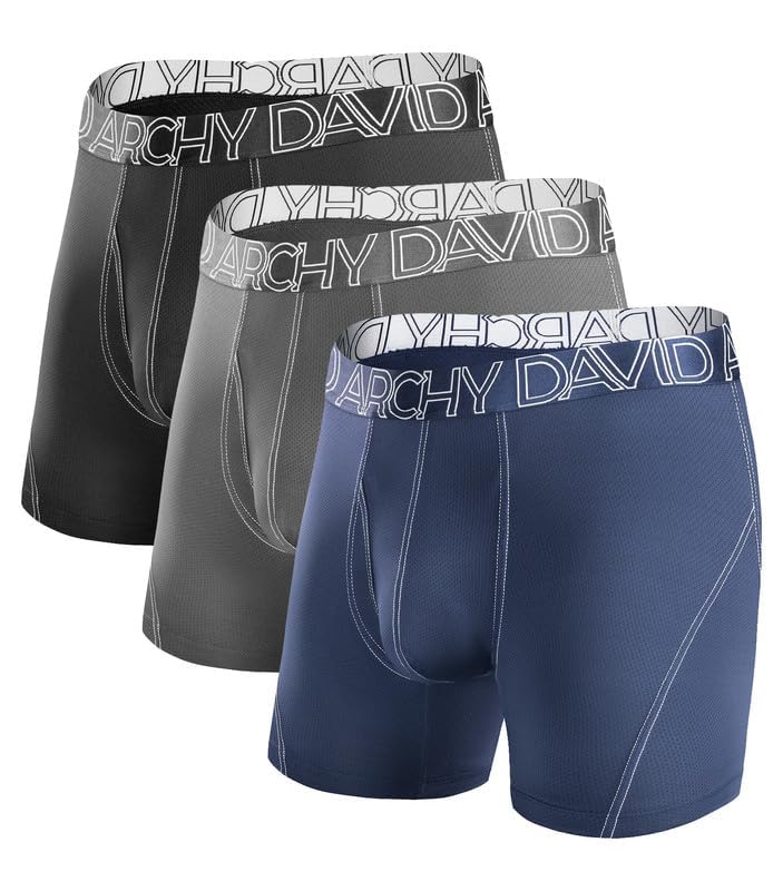 DAVID ARCHY Mens Underwear Mesh Quick Dry Boxer Briefs Active Performance Sports Ultra Soft Breathable Support Pouch Underwear with Fly in 3 Pack (L, Black/Dark Gray/Navy Blue - Mesh with Fly) - Image 2
