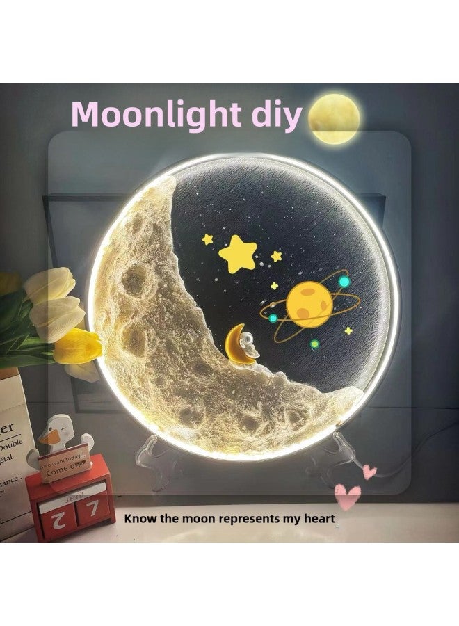 Handmade DIY Texture Moon Lamp Diy Material Bag Moon Lamp Creative Gift Creative Romantic Valentine's Day Gift-Color:Sleeping Moon Astronaut Led Light Material Bag  - Image 1