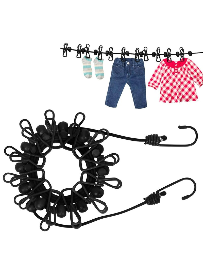 1 Pack Portable Clothesline with 12 Clothespins, Travel Clothesline Stretchy Retractable Elastic Laundry Clothes Line for Backyard, Vacation Hotel, Balcony Clothes Drying Line  - Image 1