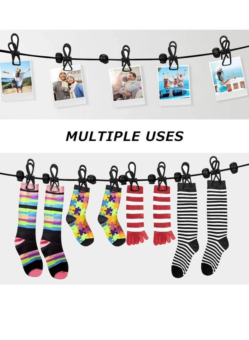 1 Pack Portable Clothesline with 12 Clothespins, Travel Clothesline Stretchy Retractable Elastic Laundry Clothes Line for Backyard, Vacation Hotel, Balcony Clothes Drying Line  - Image 5