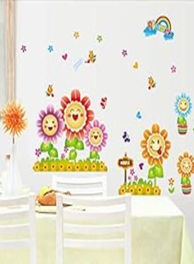 Creative children bedroom room nursery cartoon smiley sunflower wall sticker wallpaper
