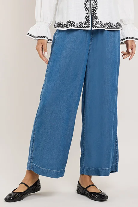 R&B Washed Denim Pants with Elastic Waist