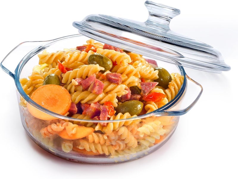 NUTRIUPS Mini Glass Casserole Dish with Lid Oven Safe Round Casserole Dish 6"" Glass Baking Dish With Lid Small Casserole Cookware (28.7oz), clear - Image 1