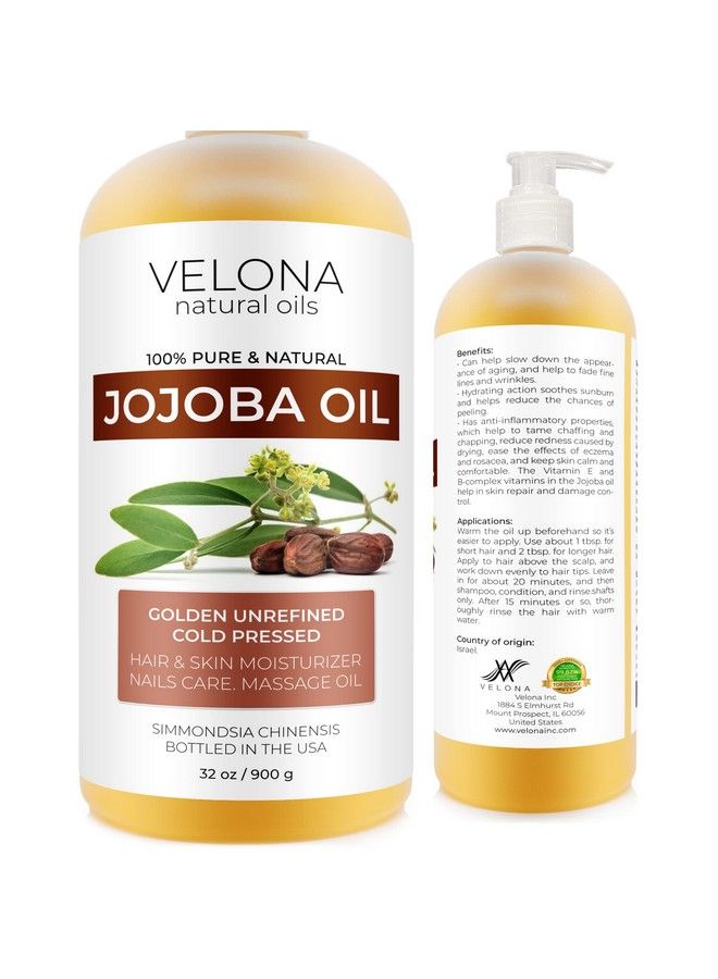 velona Jojoba Oil 32 Oz (With Pump) ; 100% Pure And Natural ; Golden Unrefined Cold Pressed Hexane Free ; Moisturizing Face Hair Body Skin Care Stretch Marks Cuticles - Image 2