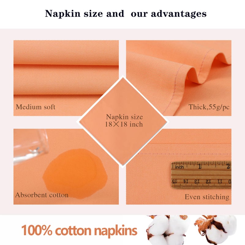 KOFFOTA Salmon Cloth Napkins 100% Cotton Set of 6 Warm Spring Carnation Color Gift for Mon Birthday Soft Comfortable and Reusable 18""x18"" KOFFOTA - Image 3