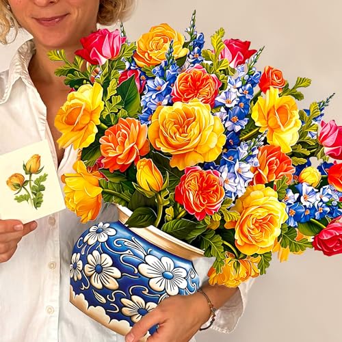 Freshcut Paper Pop Up Cards, Grande Sorbet Roses, 18 Inch Life Sized Forever Flower Bouquet 3D Popup Greeting Card, Birthday Cards, Thank You Card, Blank Notecard & Envelope - Image 2