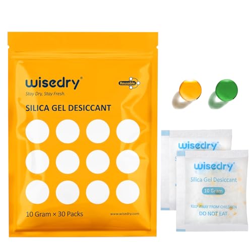 wisedry 10 Gram 30 Packs Silica Gel Desiccant Packets Reusable for Moisture with Color Indicating Rechargeable Small Dessicant Packs Food Grade - Image 1