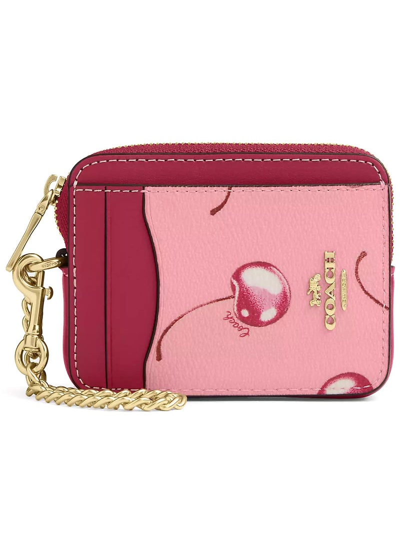 كوتش اوت ليت محفظة كروت كوتش COACH حريمي بسحاب ونقشة كرز CR832 - Image 1