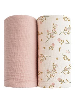 Konssy Konssy Muslin Swaddle Blankets for Boys Girls, 2 Pack Receiving Baby Blanket Large 47 x 47 inches, Soft Breathable Swaddling Wrap for Unisex Newborn (Pink, Floral)  - Image 1
