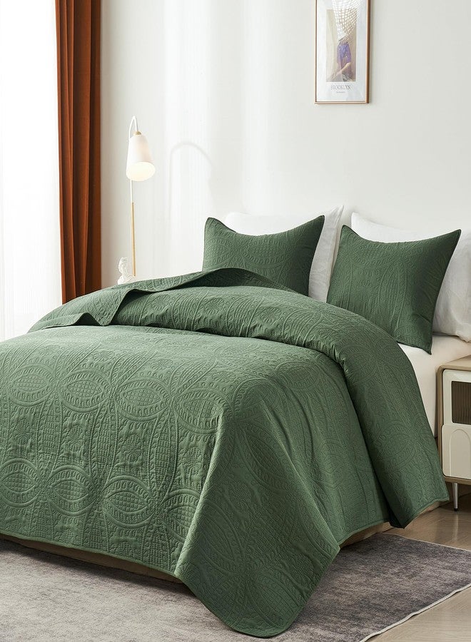 akkialla Queen Quilt Bedding Set,Olive Green Ultrasonic Full/Queen Quilt Set,Lightweight Soft Bedspread Coverlet,Modern Style Coin Pattern Bed Cover for All Seasons,3 Piece(1 Quilt,2 Pillow Shams) - Image 2