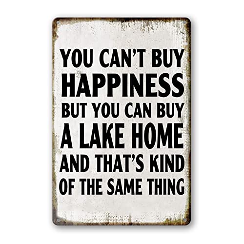 Liukliut Lake House Decor For The Home Fishing Cabin Metal Tin Sign Outdoor You Can'T Buy Happiness But You Can Buy A Lake Home Signs Lake Life Wall Decor Lake House Gifts 12 X 8 Inch - Image 1