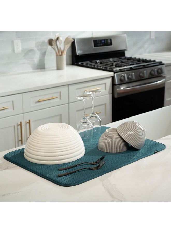 S&T INC. Dish Drying Mat XL, Highly Absorbent Microfiber Kitchen Counter Mat, Dish Drying Pad for Dishes, Utensils, Pots and Pans, Extra Large 18" x 24", Tapestry Blue - Image 2