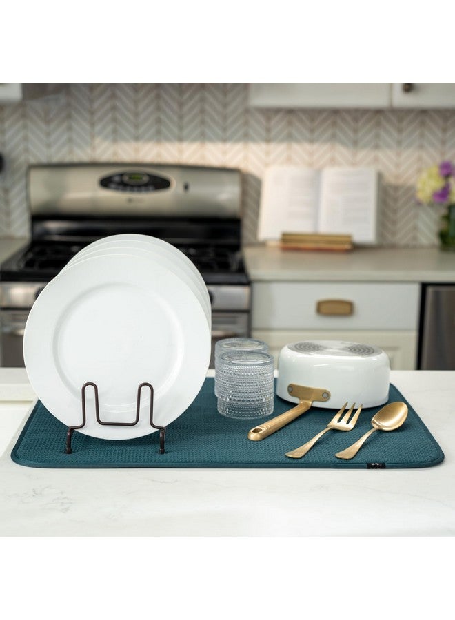 S&T INC. Dish Drying Mat XL, Highly Absorbent Microfiber Kitchen Counter Mat, Dish Drying Pad for Dishes, Utensils, Pots and Pans, Extra Large 18" x 24", Tapestry Blue - Image 4