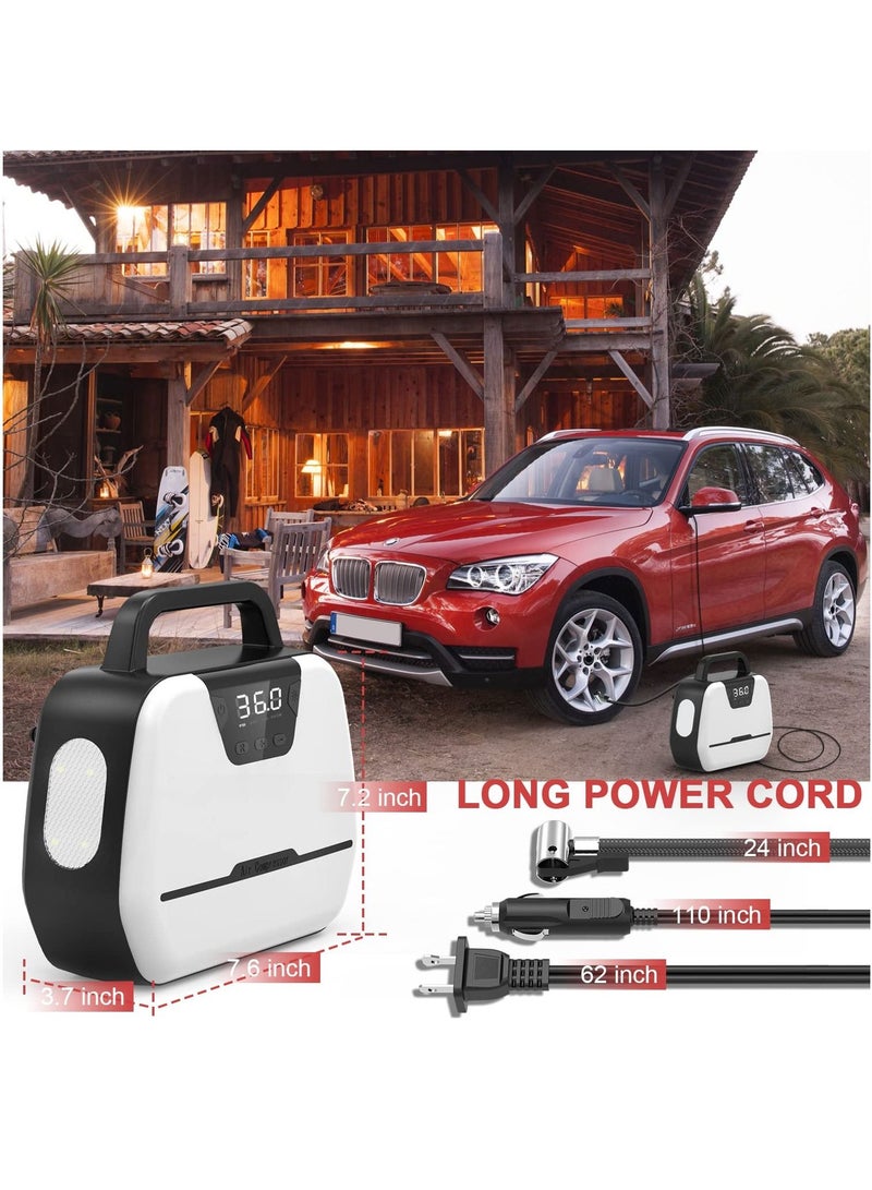 SYOSI Portable Air Compressor for Car Tires, Electric Air Pump for Bike and Other Inflatables at Home 110V AC 12V DC, Dual Powerful Motors,150 PSI Wheel Tire Inflators with Digital Pressure Gauge, LED Light - Image 5
