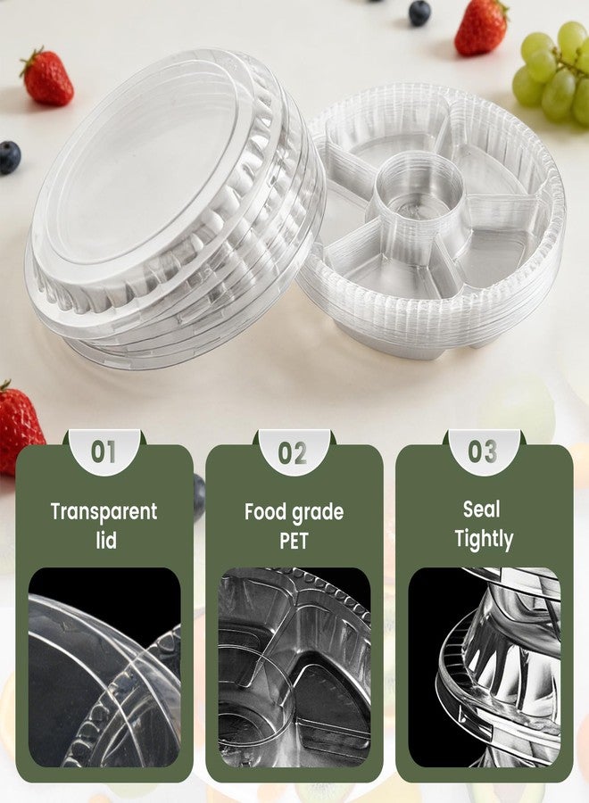 HEHIPLE 30 Pack Plastic Veggie Tray for Serving for Party, 10.4inch 6 Divided Compartment Disposable Party Platters for Vegetable Fruit Snack Nut, Fruit Trays with Lid for Buffet Catering - Image 3