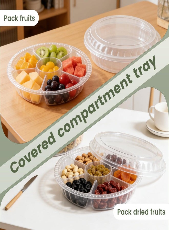 HEHIPLE 30 Pack Plastic Veggie Tray for Serving for Party, 10.4inch 6 Divided Compartment Disposable Party Platters for Vegetable Fruit Snack Nut, Fruit Trays with Lid for Buffet Catering - Image 4