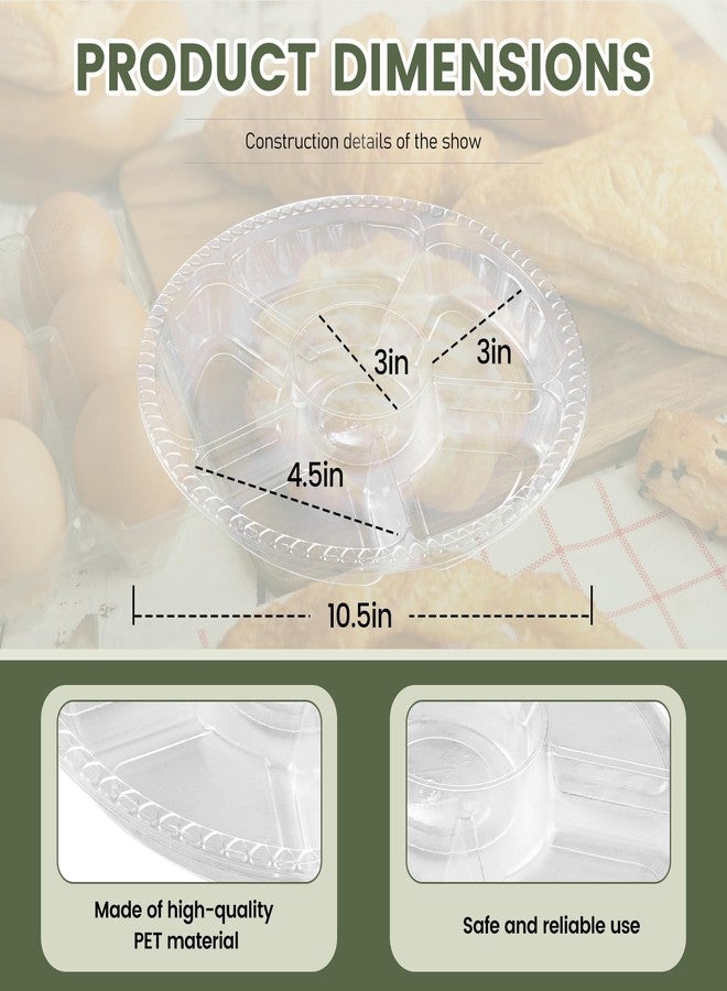 HEHIPLE 30 Pack Plastic Veggie Tray for Serving for Party, 10.4inch 6 Divided Compartment Disposable Party Platters for Vegetable Fruit Snack Nut, Fruit Trays with Lid for Buffet Catering - Image 2