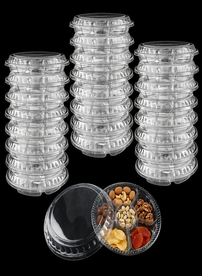 HEHIPLE 30 Pack Plastic Veggie Tray for Serving for Party, 10.4inch 6 Divided Compartment Disposable Party Platters for Vegetable Fruit Snack Nut, Fruit Trays with Lid for Buffet Catering - Image 1
